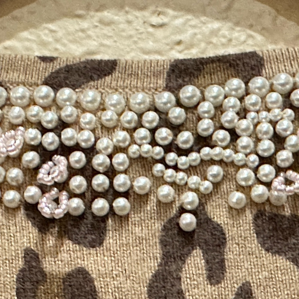 Nieman Marcus Vintage Pearl & Rhinestone Leopard Print Cardigan - Picture 9 of 15